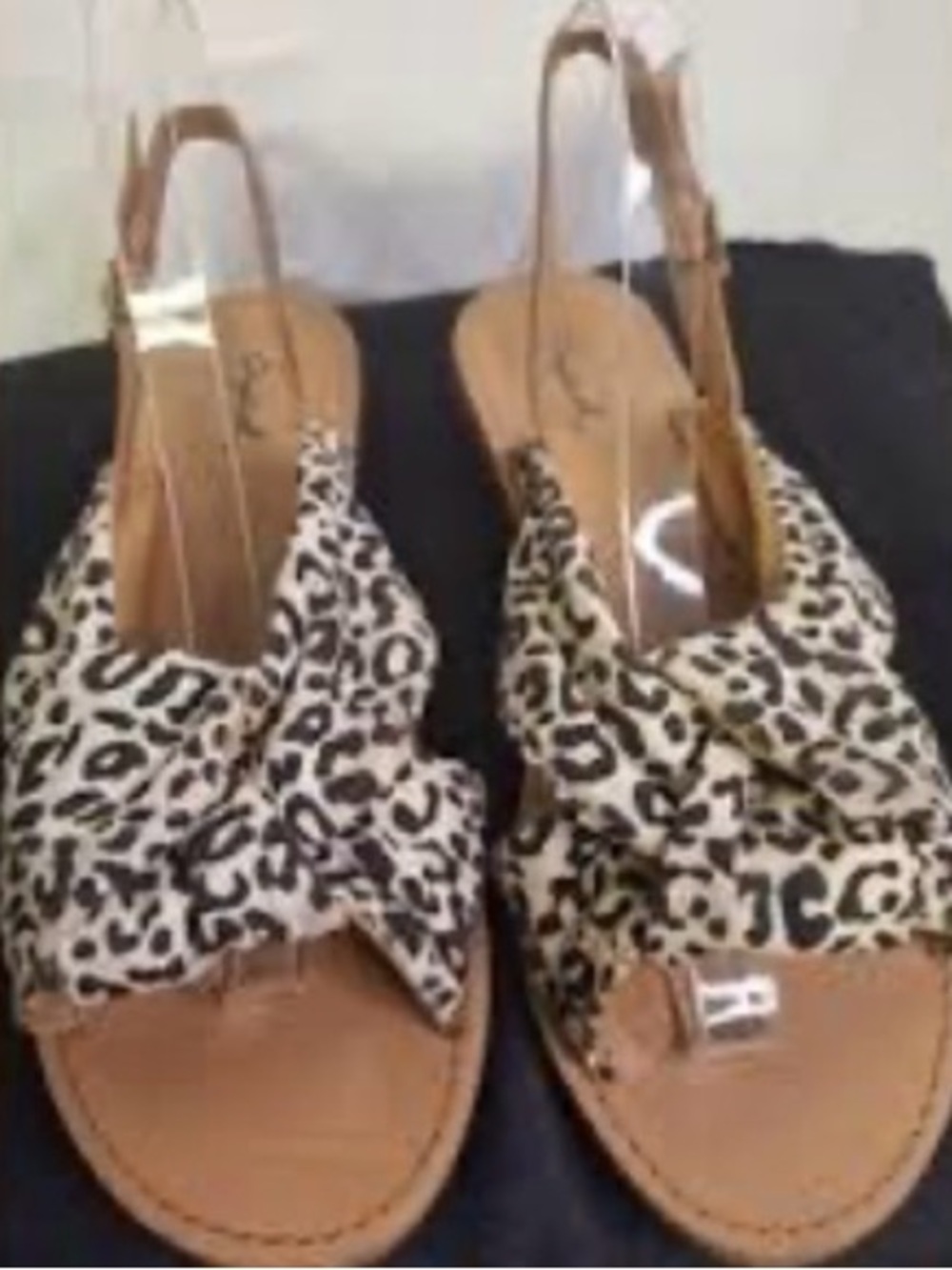 Qupid Leopard Knot Slingback Sandals in Tan, Black & White